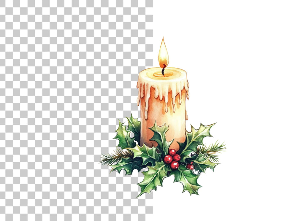Christmas Candles with Holly Clipart Bundle