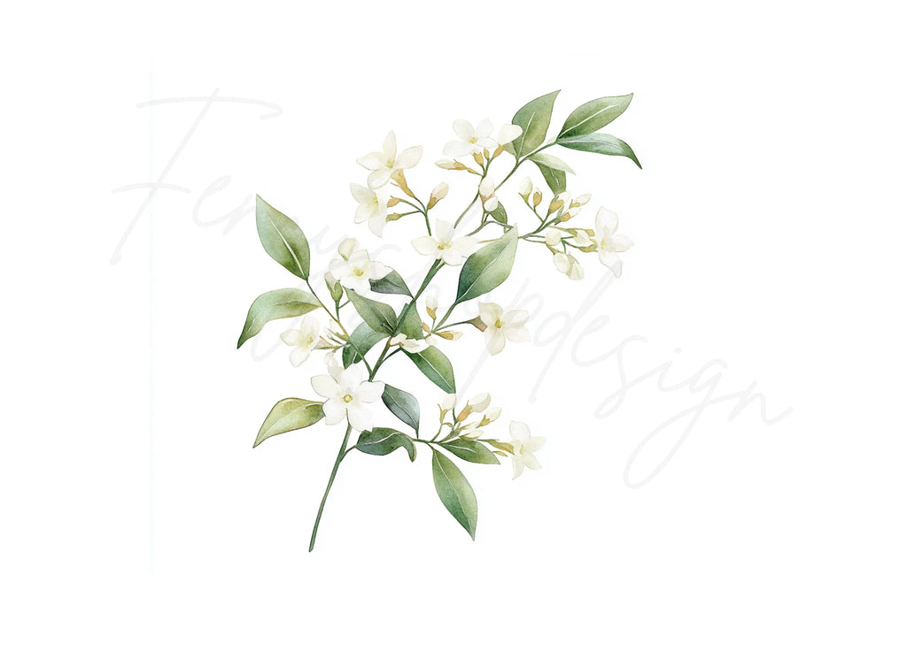 Elegant White Jasmine Floral Clipart Bundle