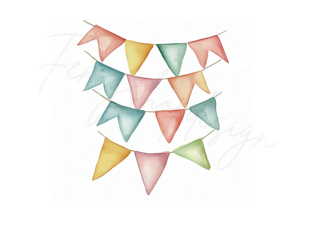Pastel Bunting Flags Clipart Bundle