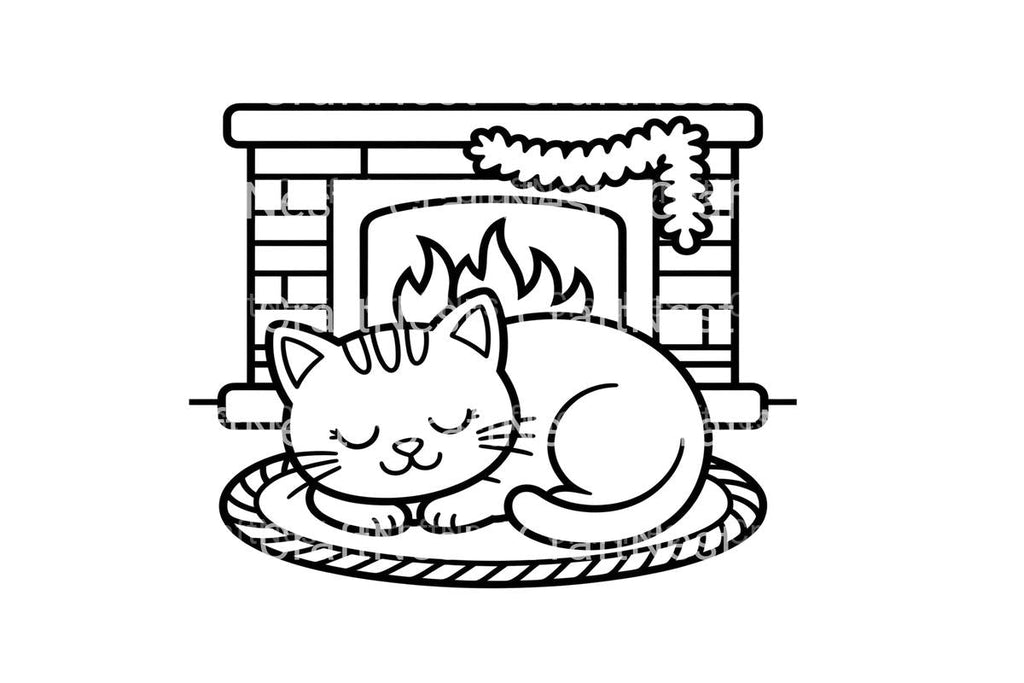 Cozy Christmas Fireplace Cat Coloring Books