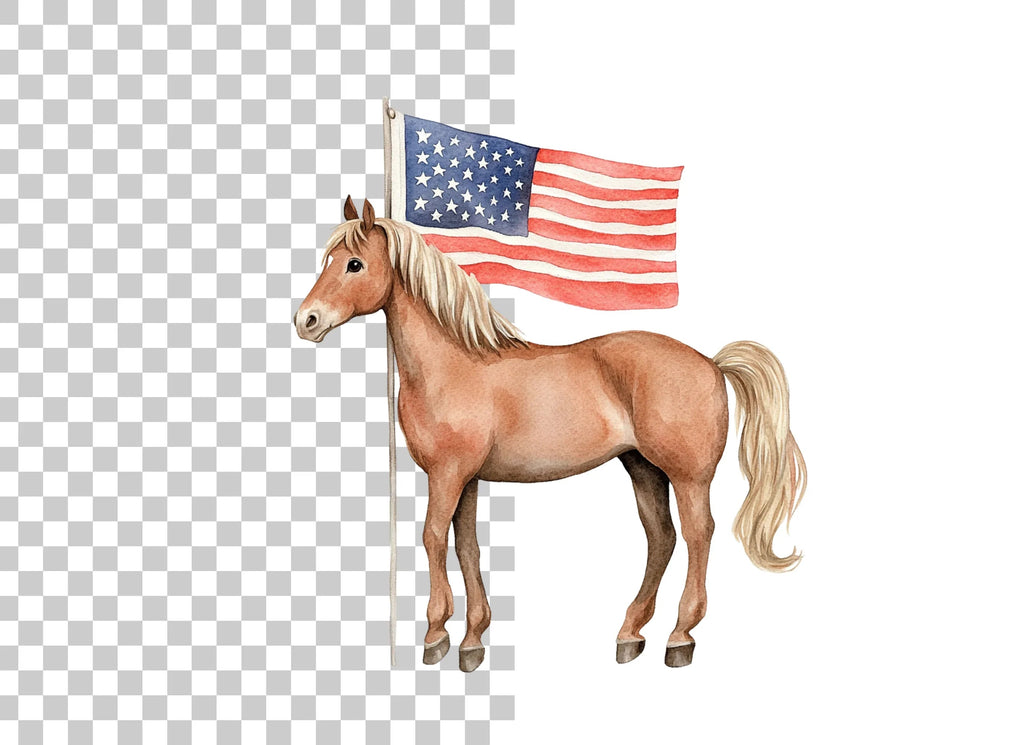 Patriotic Horses with American Flags Clipart Bundle