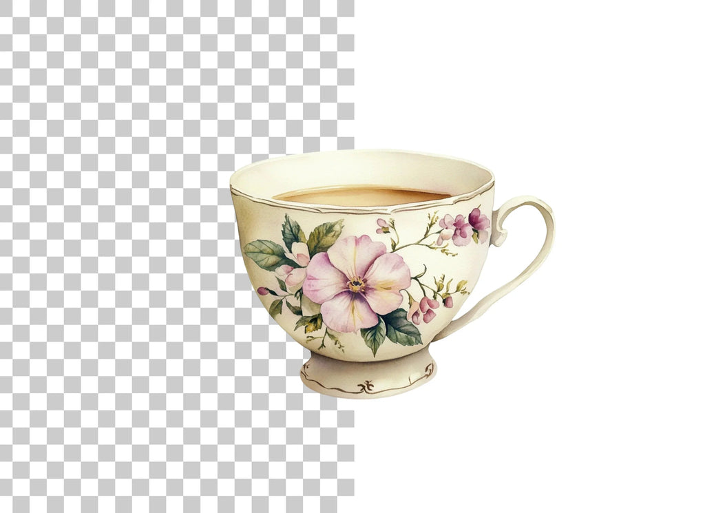 Elegant Floral Teacups Clipart Bundle