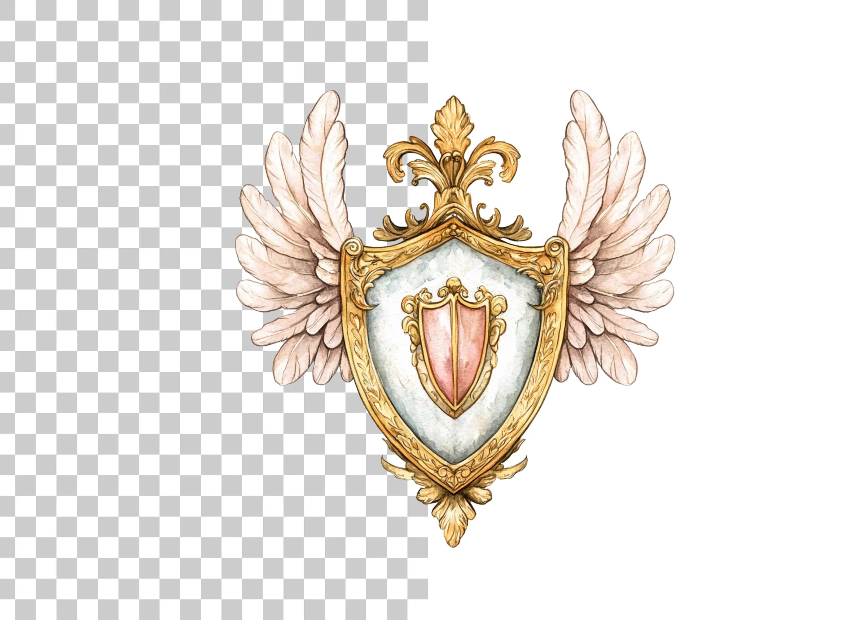Elegant Winged Shields Clipart Bundle