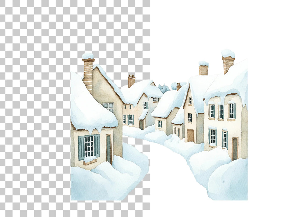 Snowy Village Street Clipart Bundle