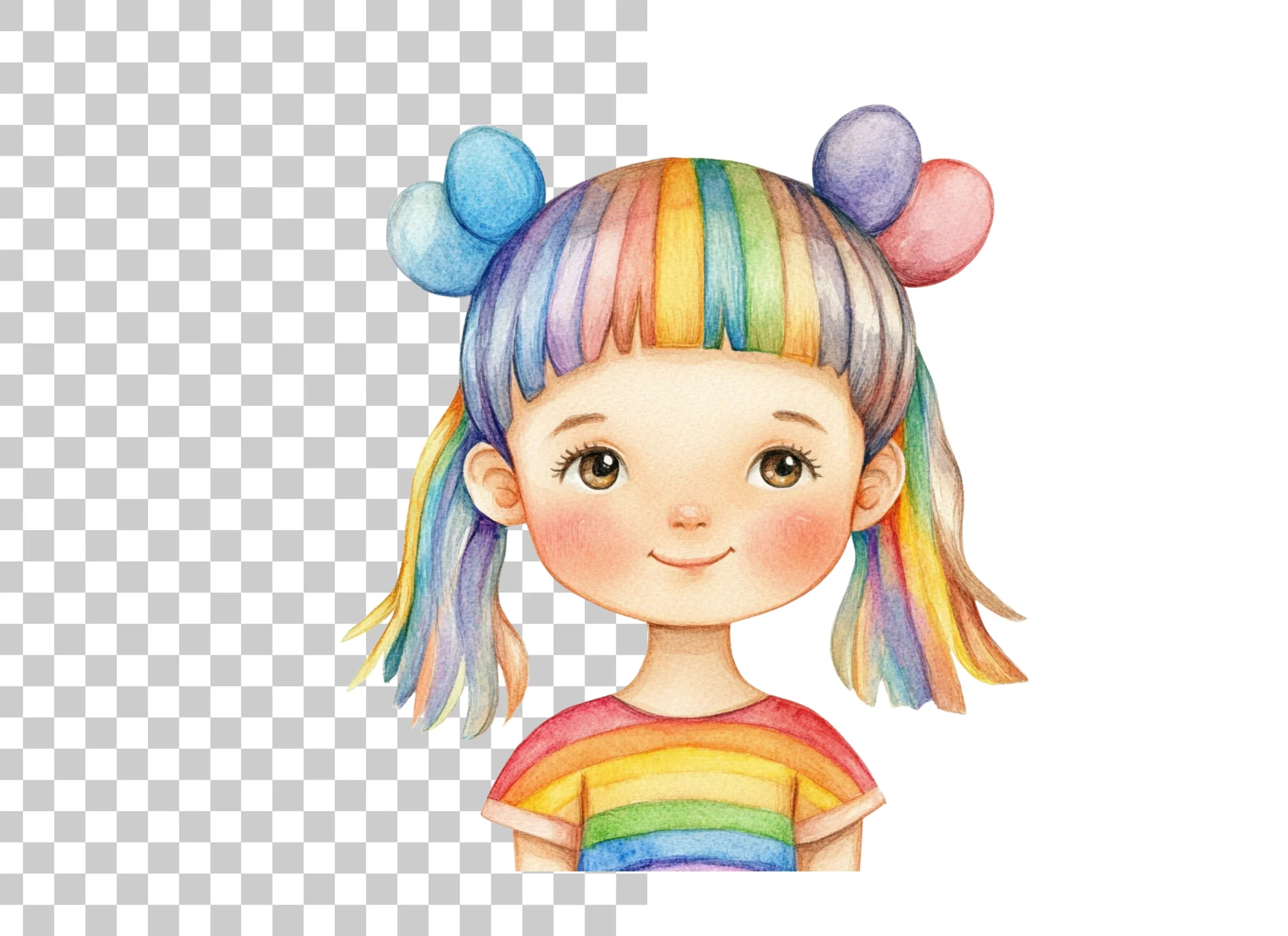 Rainbow Hair Girl Clipart Bundle