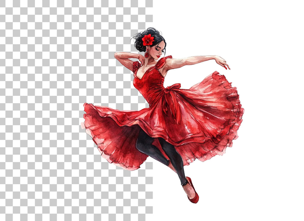 Flamenco Dancer in Red Clipart Bundle