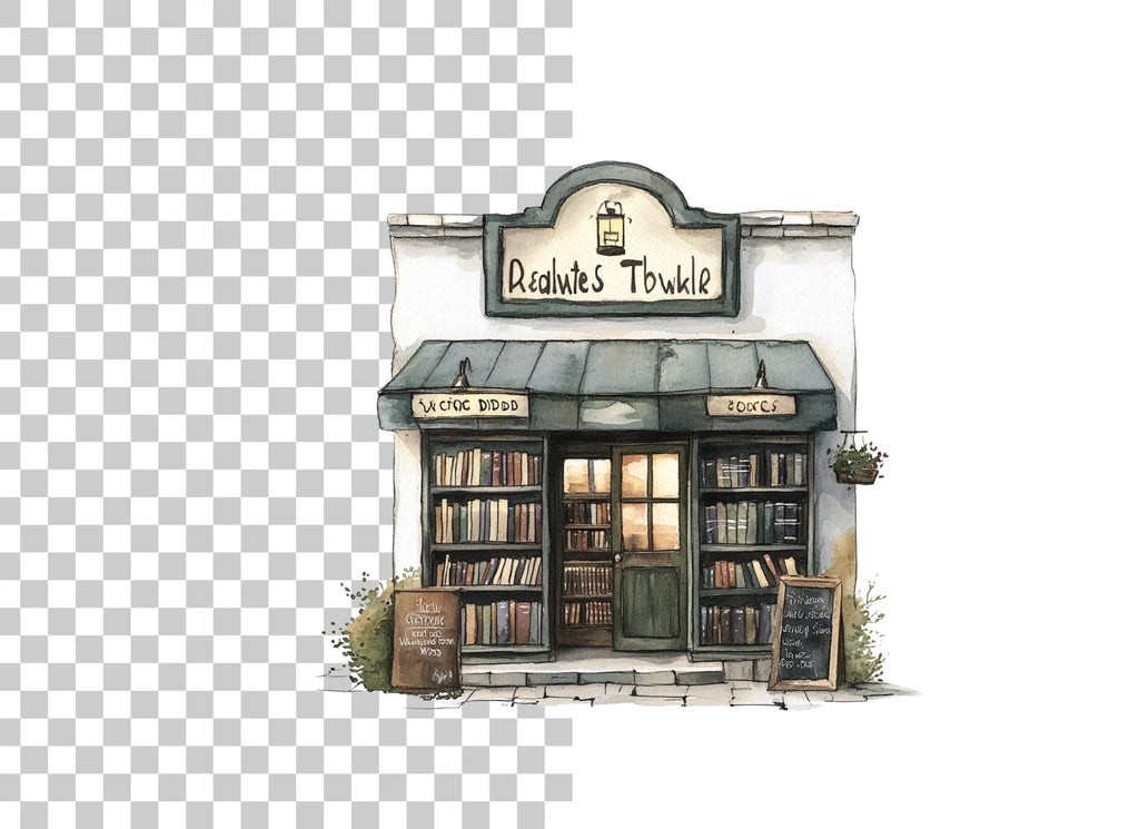 Vintage Bookshop Fronts Clipart Bundle