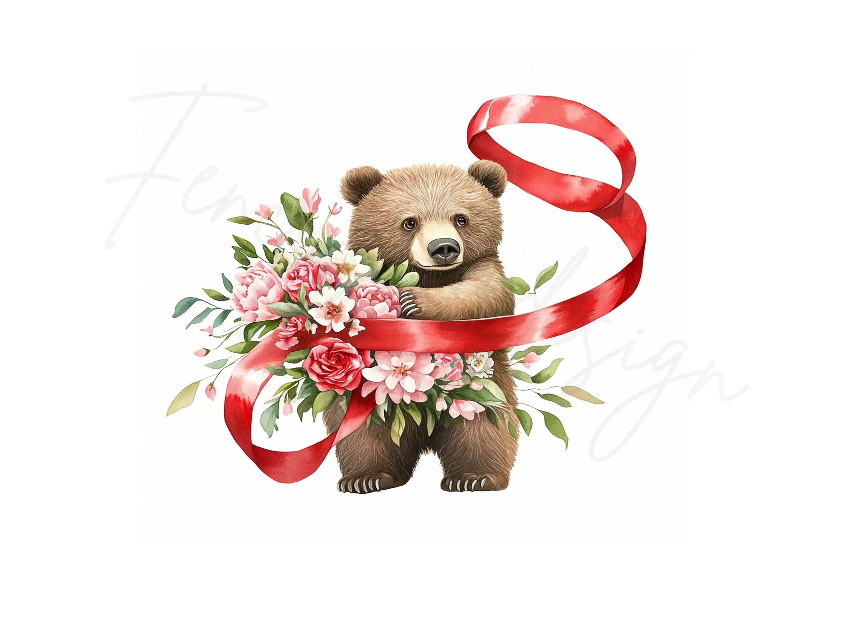 Cute Bear with Red Ribbon Clipart Bundle