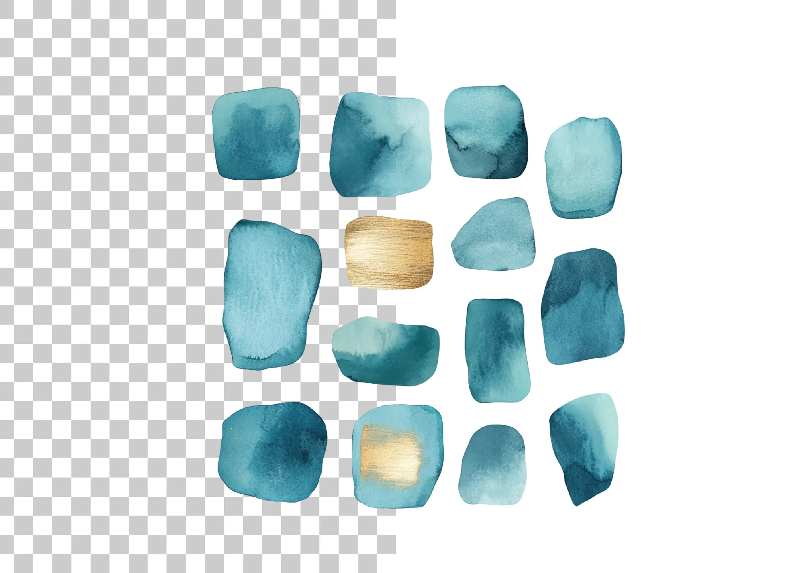 Teal Gold Abstract Shapes Clipart Bundle