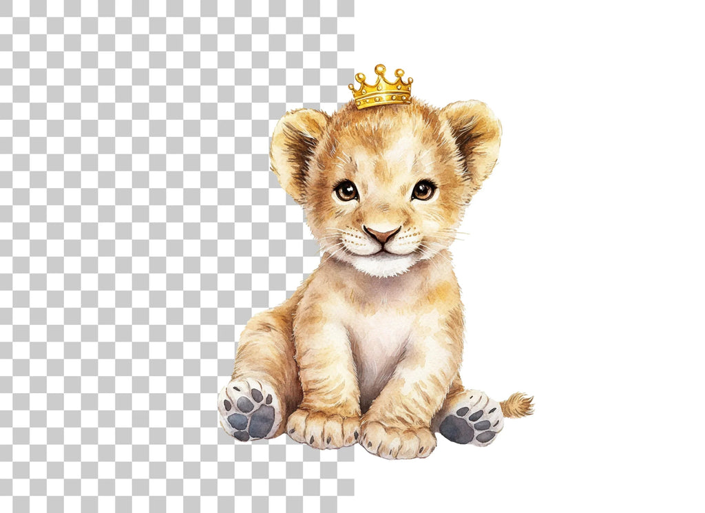 Adorable Baby Lion with Crown Clipart Bundle