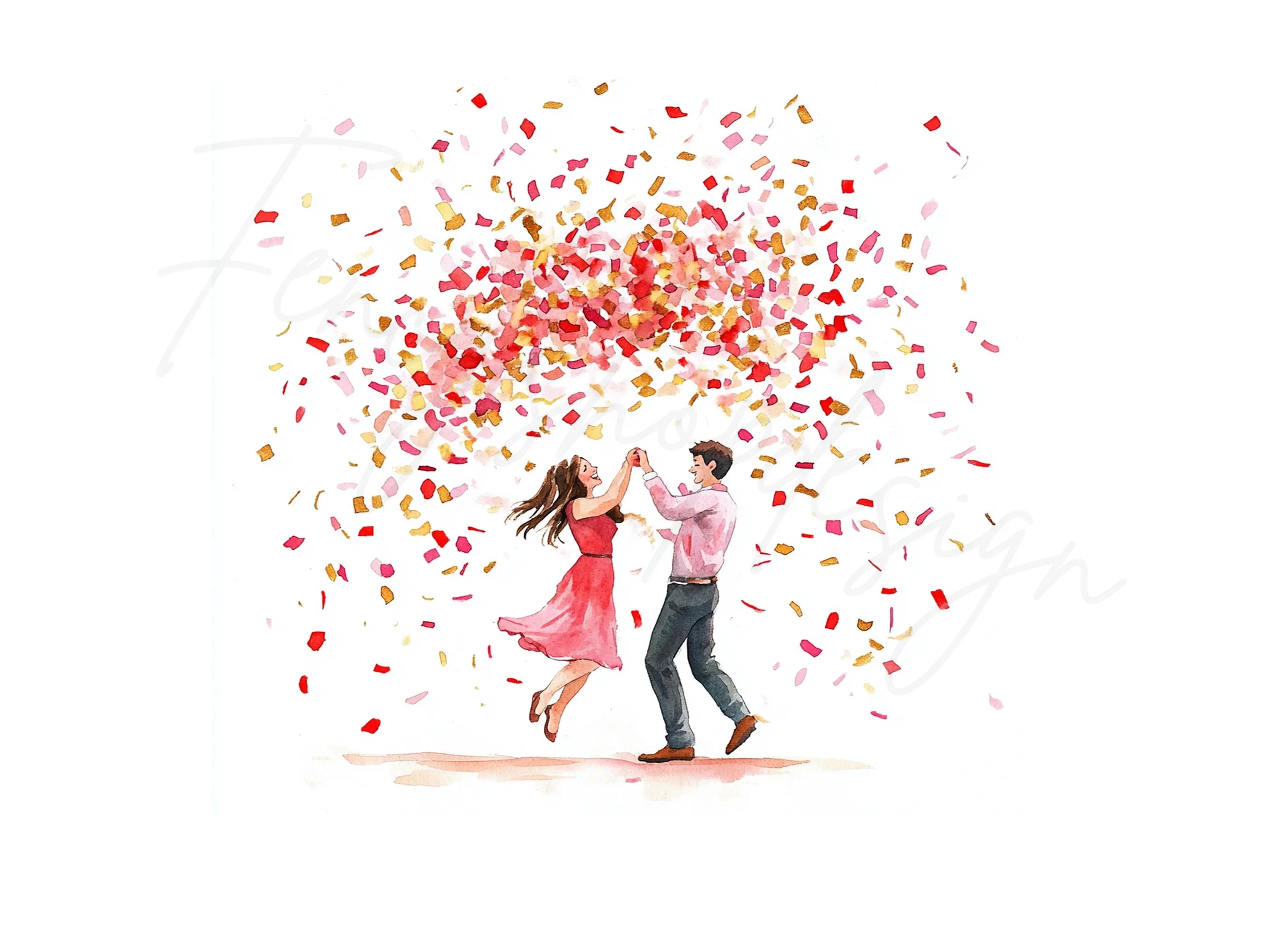 Dancing Couple with Confetti Clipart Bundle
