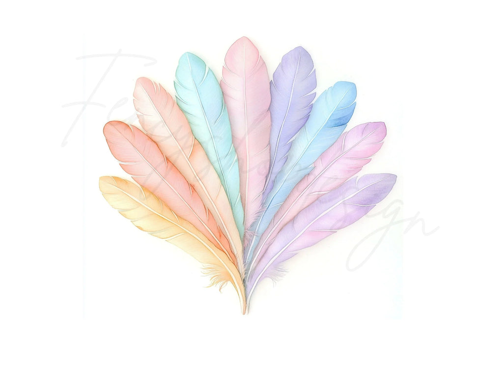 Pastel Feather Fan Clipart Bundle