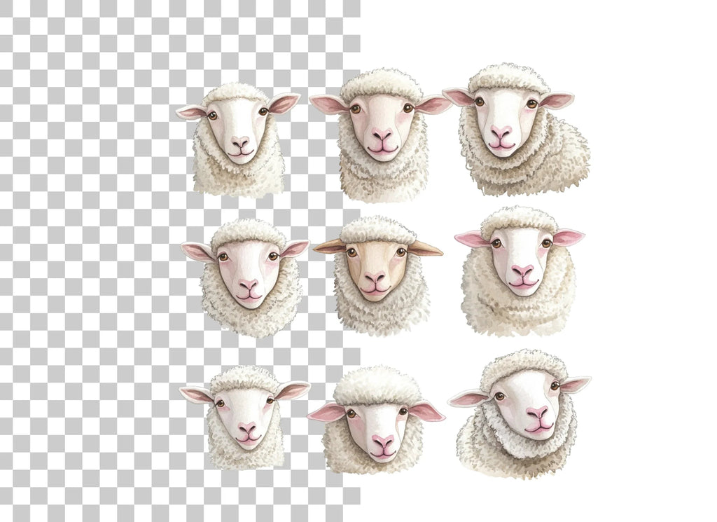 Adorable Sheep Faces Clipart Bundle