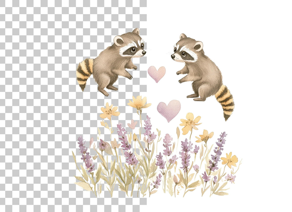 Raccoons and Wildflowers Clipart Bundle