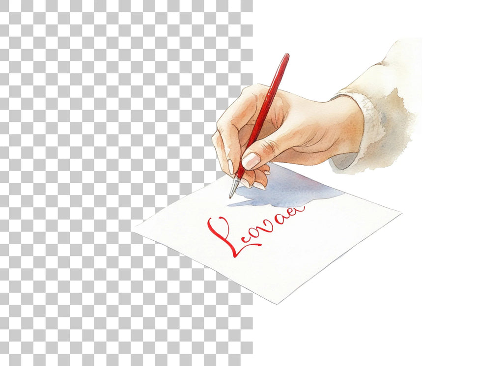 Hand Writing Love with Red Pen Clipart Bundle