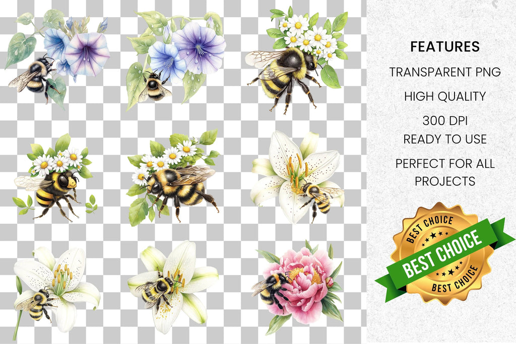 Bumblebee Flower Clipart Bundle