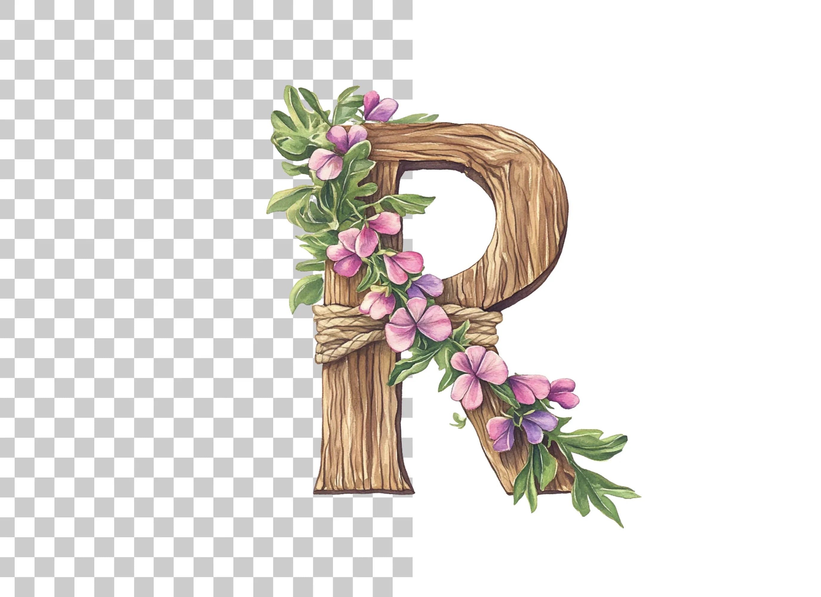 Floral Wooden Letter Clipart Bundle