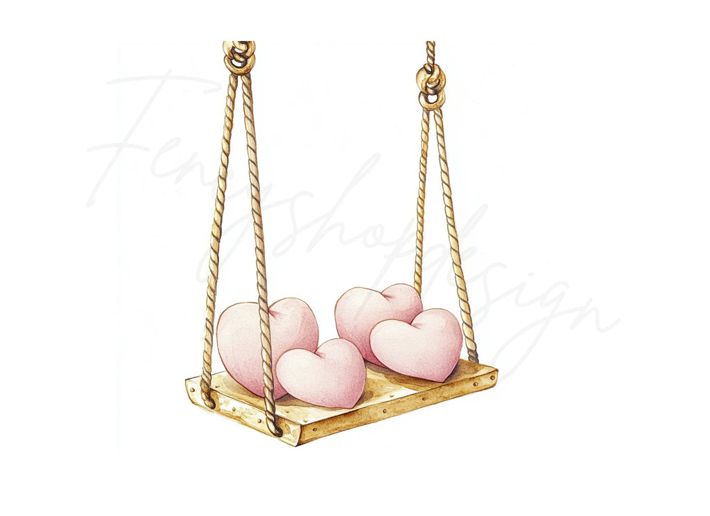 Hearts on Wooden Swings Clipart Bundle
