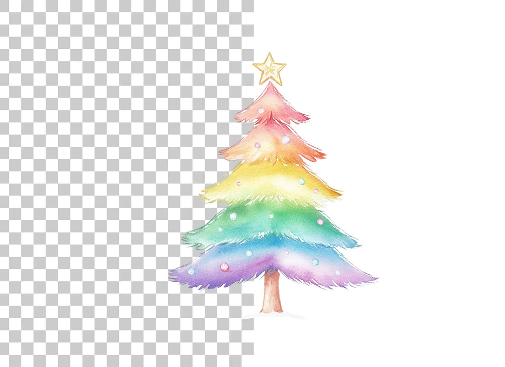 Pastel Rainbow Christmas Tree Clipart Bundle