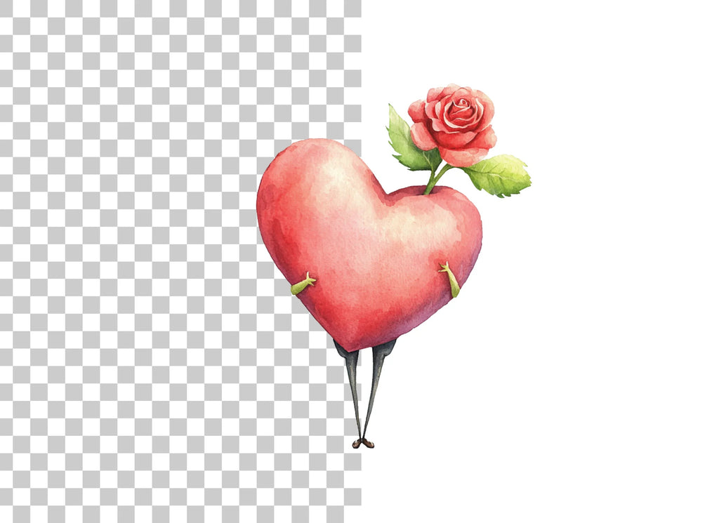 Whimsical Heart with Roses Clipart Bundle