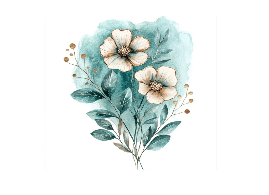 Elegant Teal Gold Floral Clipart Bundle