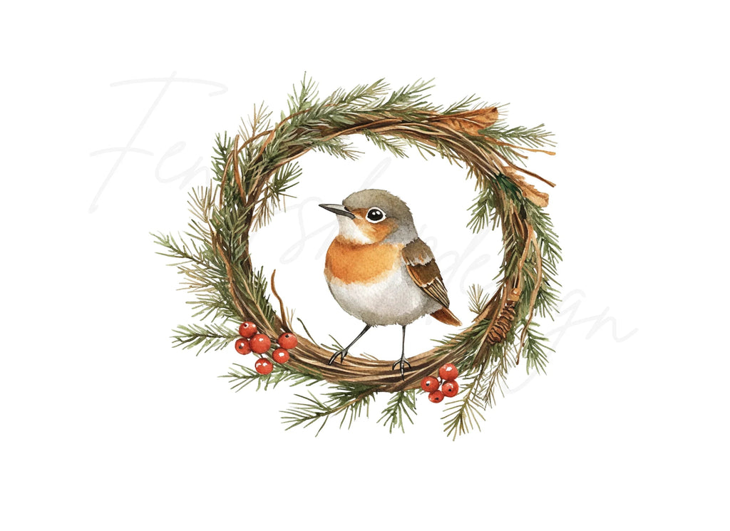 Winter Robin Wreath Clipart Bundle