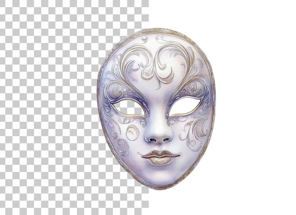 Elegant White Gold Masquerade Mask Clipart Bundle