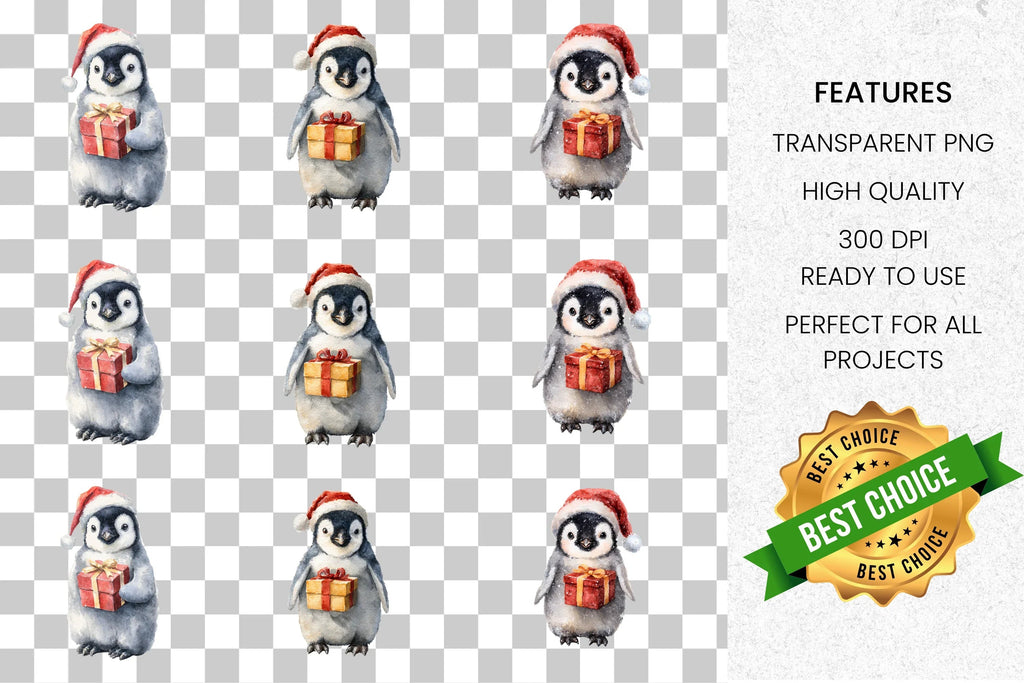 Cute Christmas Penguin Clipart Bundle
