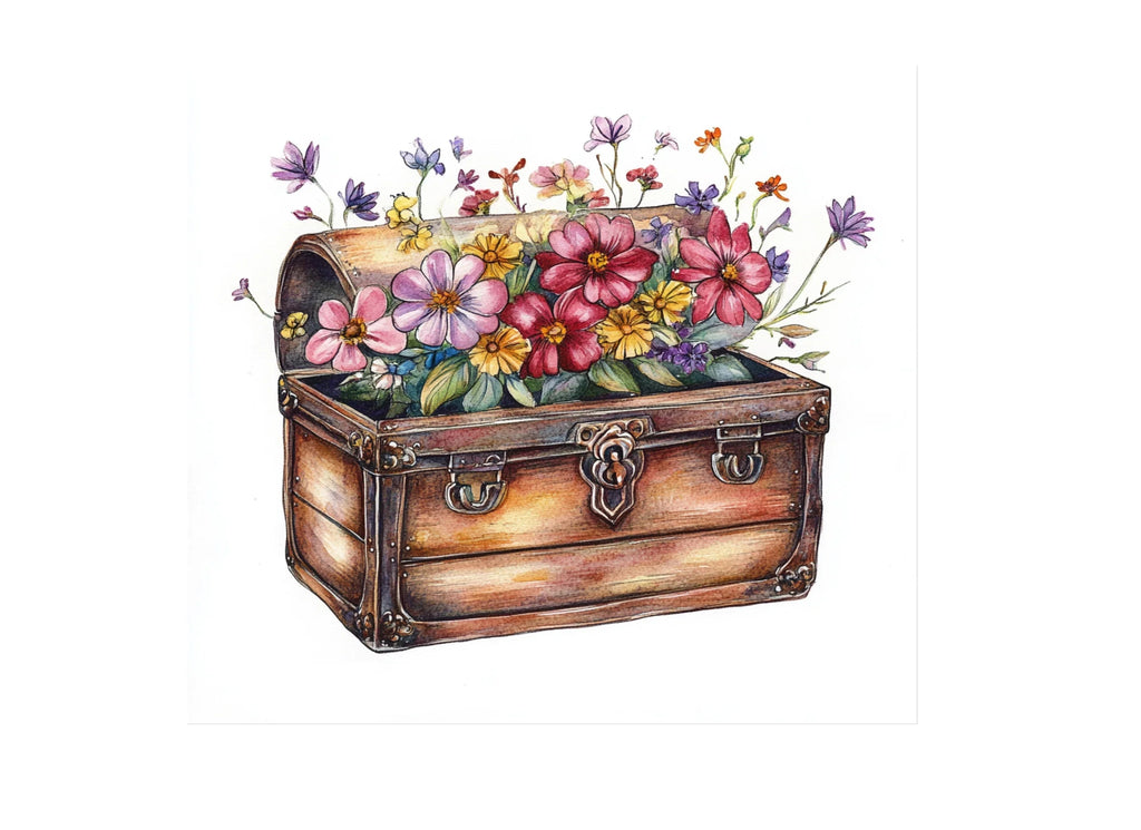 Vintage Treasure Chests with Flowers Clipart Bundle