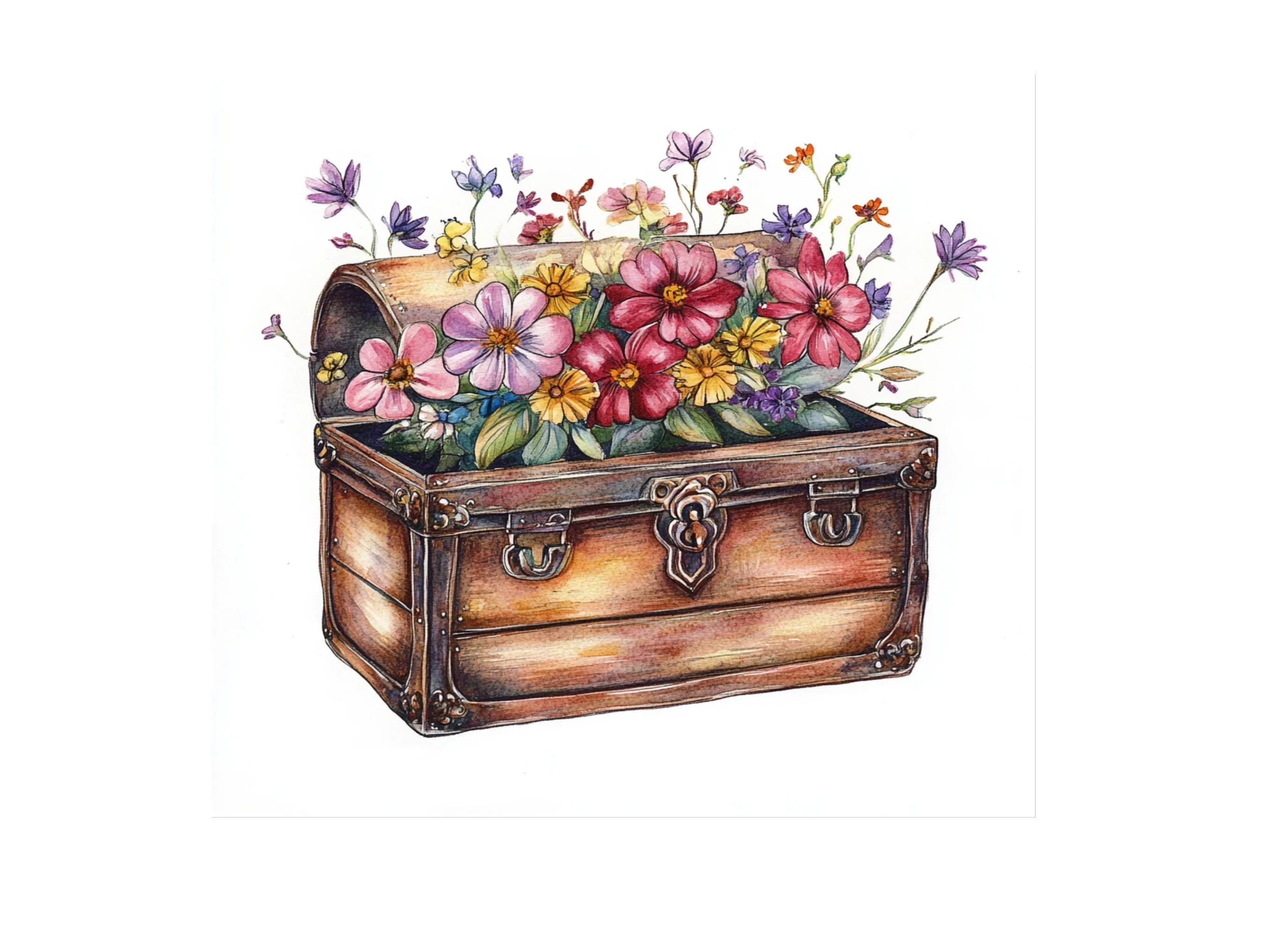 Vintage Treasure Chests with Flowers Clipart Bundle