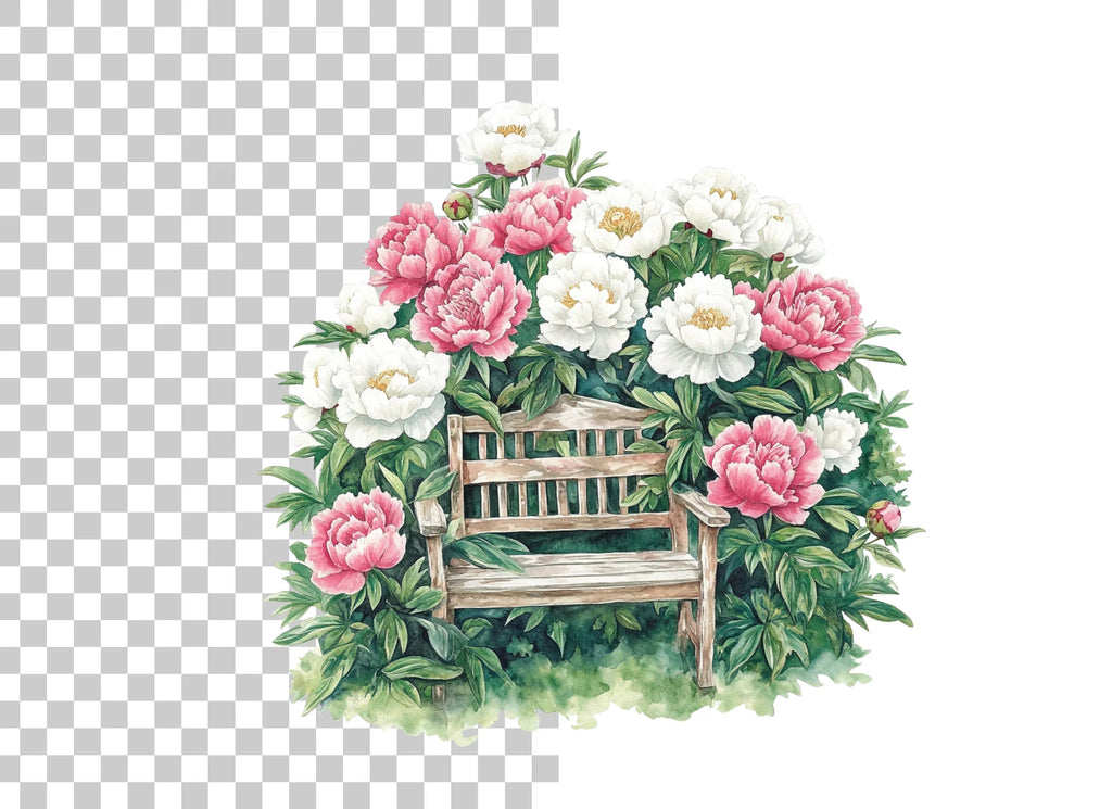 Peony Garden Bench Clipart Bundle