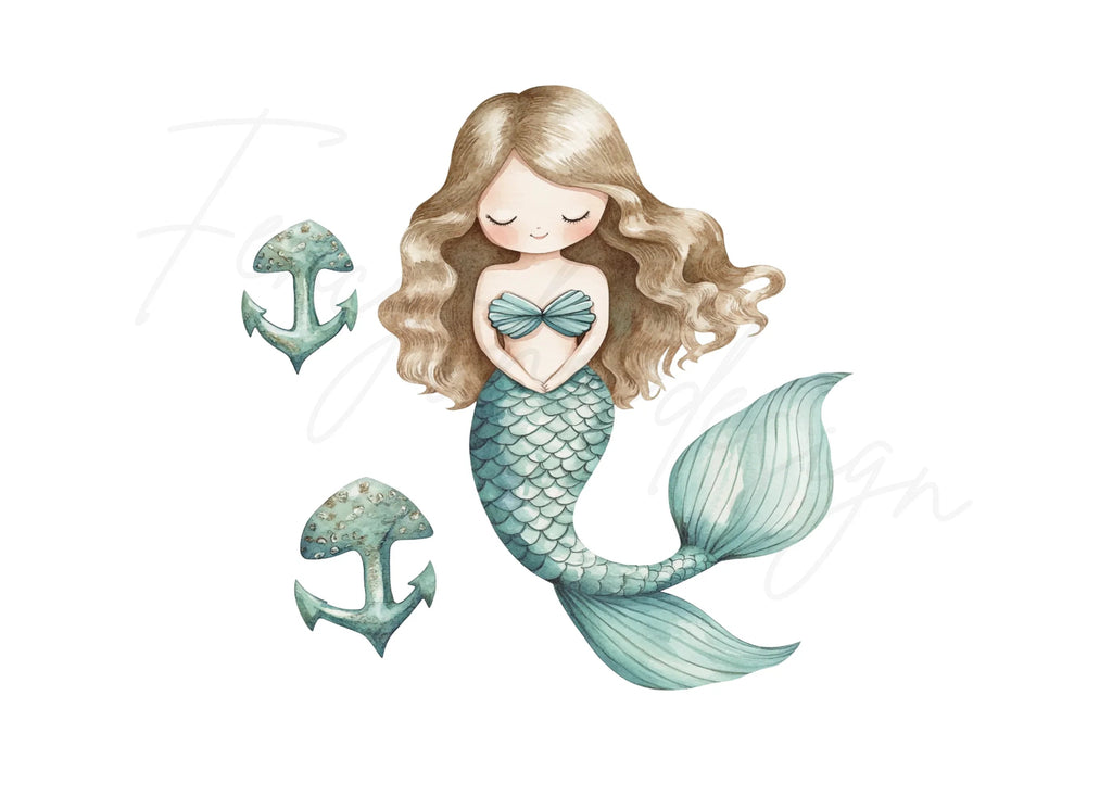 Cute Mermaid and Anchors Clipart Bundle