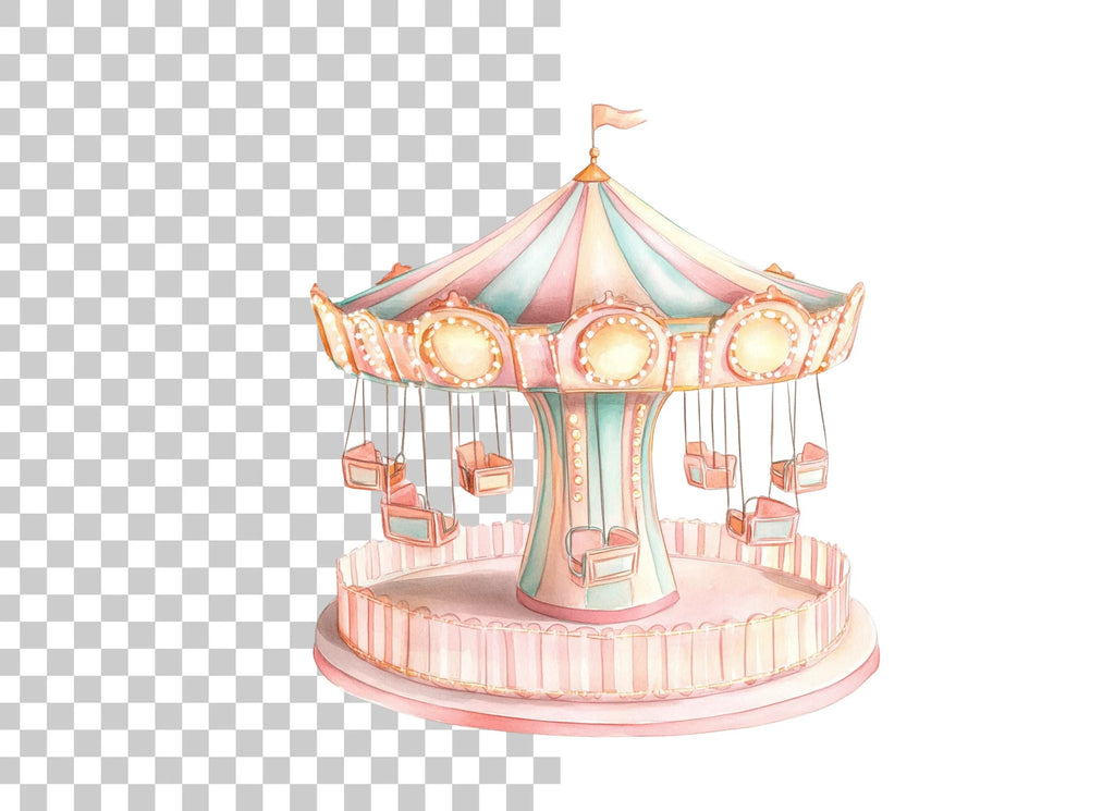 Pastel Carousel Ride Clipart Bundle