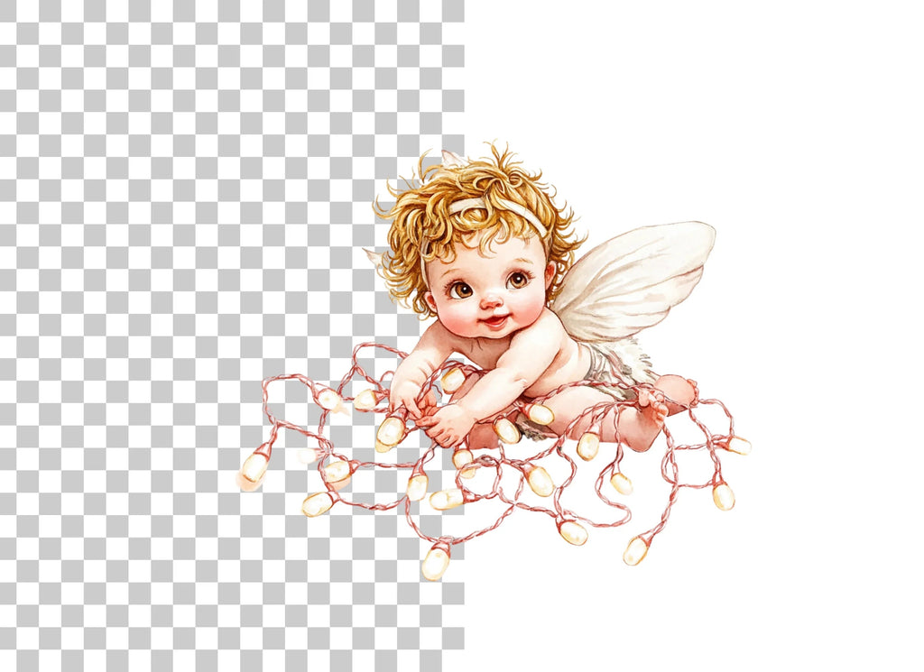 Playful Baby Angel with Pink Lights Clipart Bundle