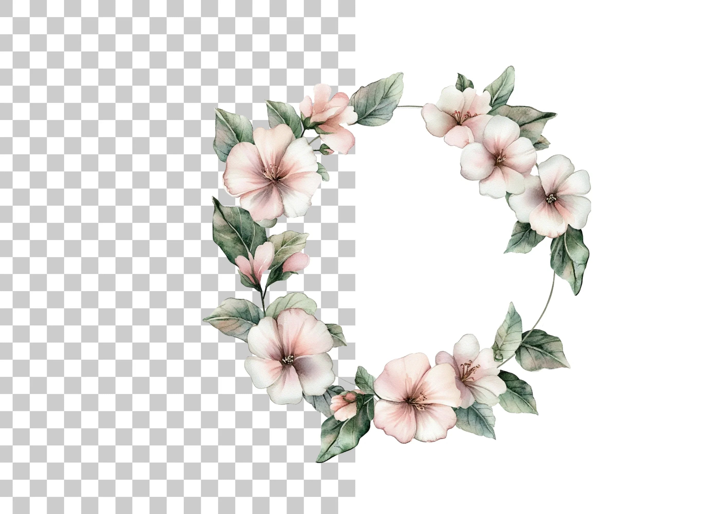 Blush Pink Floral Wreath Clipart Bundle