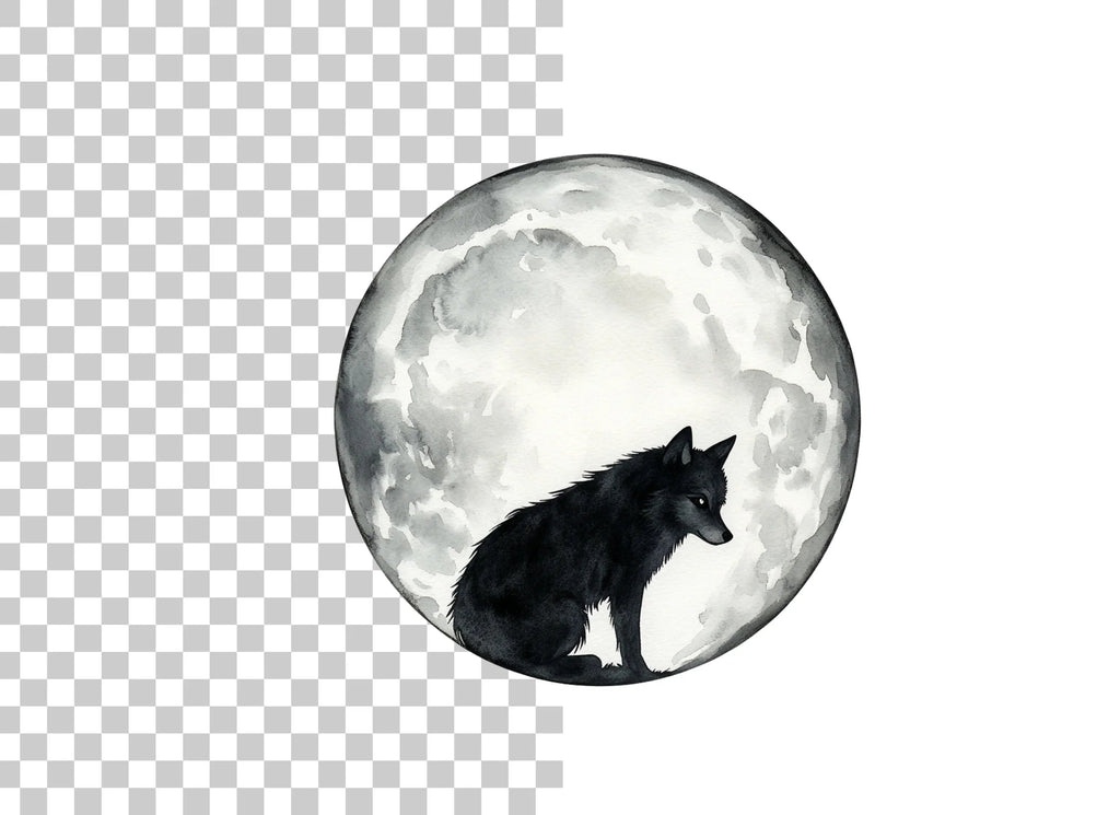 Black Wolf Moon Clipart Bundle