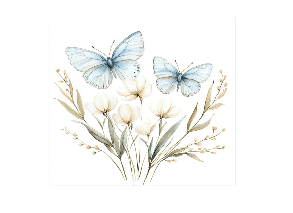 Blue Butterfly Floral Clipart Bundle
