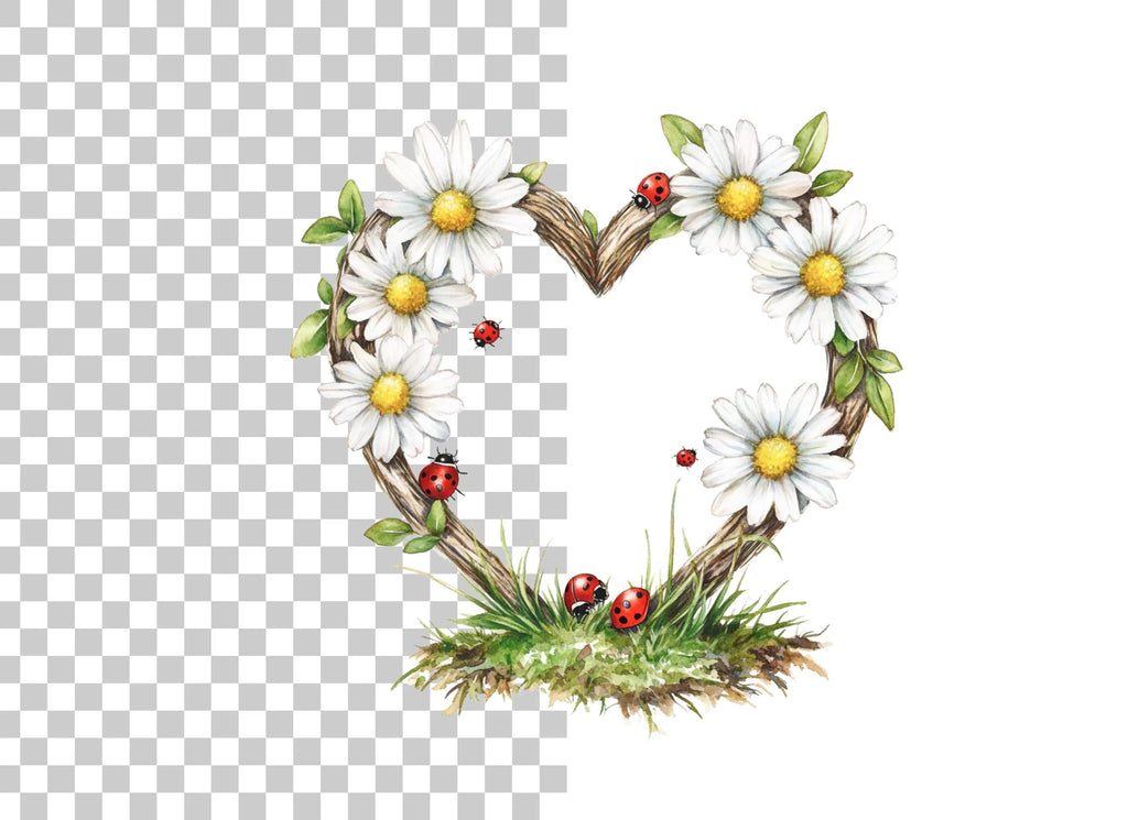 Daisy and Ladybug Heart Frames Clipart Bundle