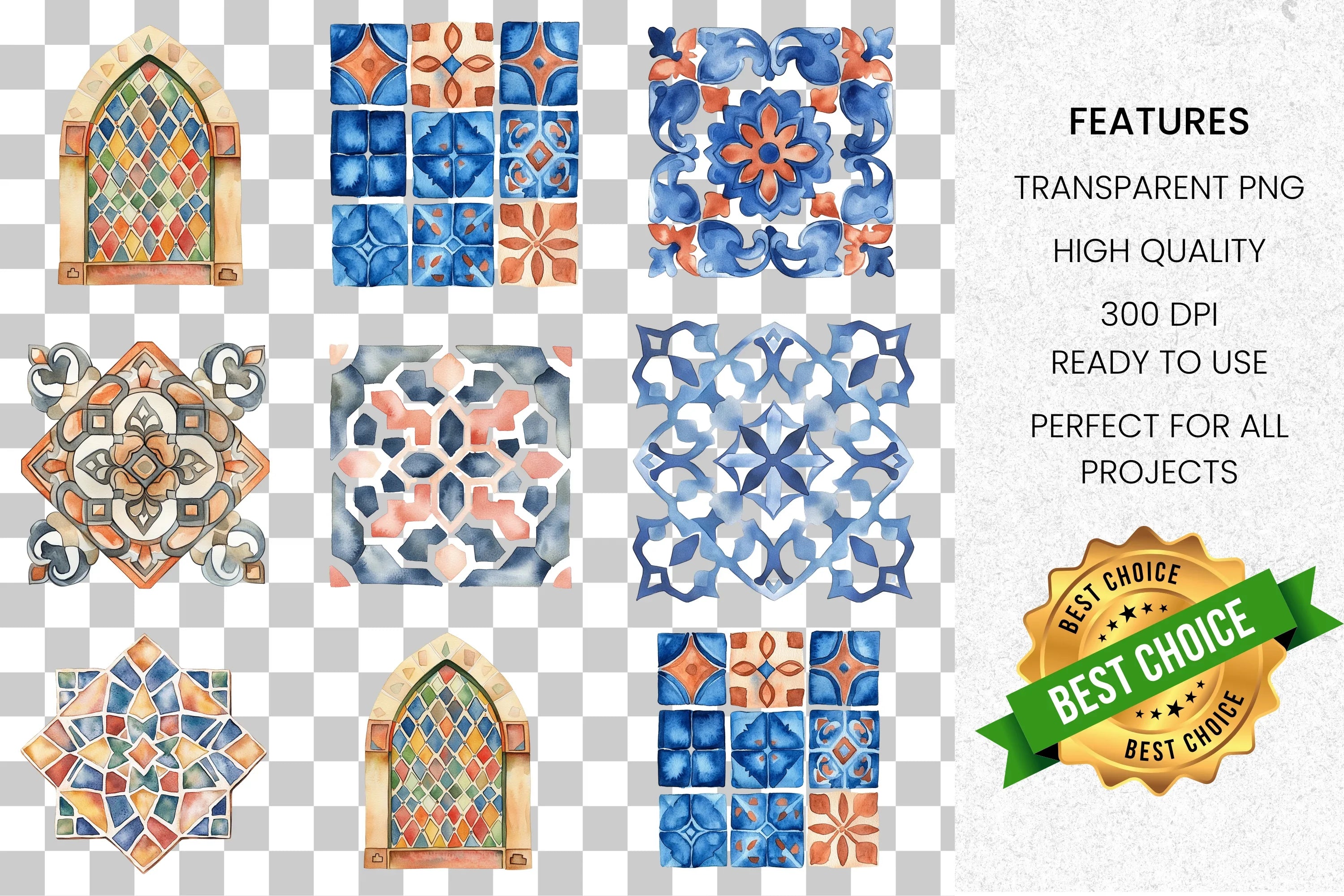 Moroccan Tile Patterns Clipart Bundle