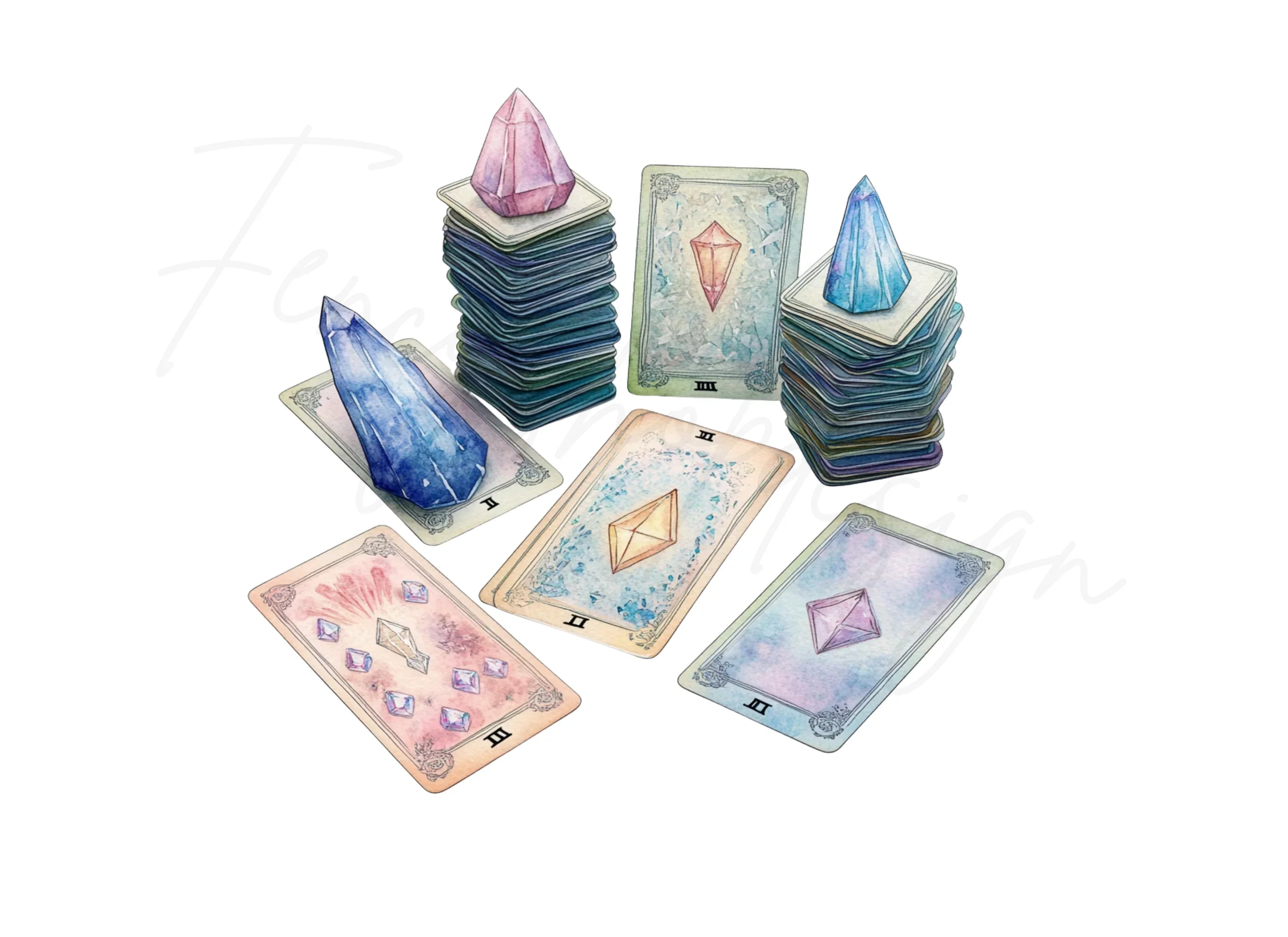 Enchanted Gemstone Tarot Card Graphics Clipart Bundle