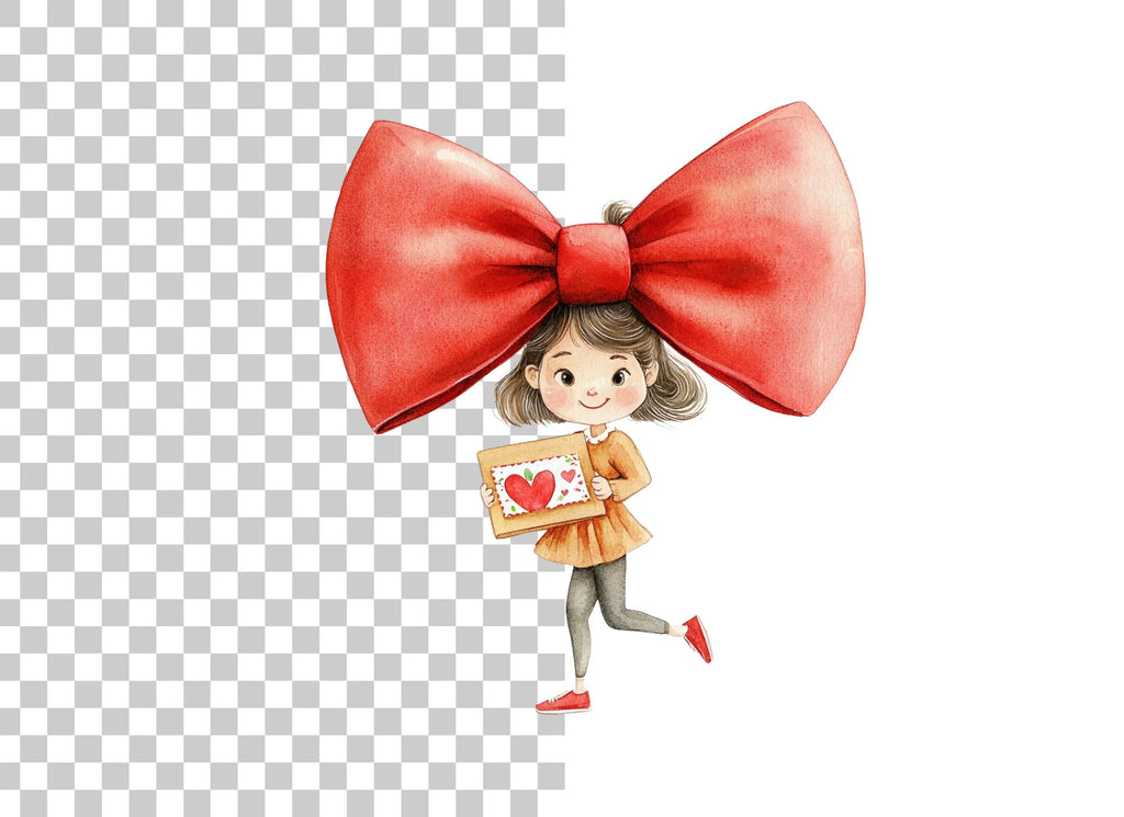 Cute Girls with Red Bows Clipart Bundle