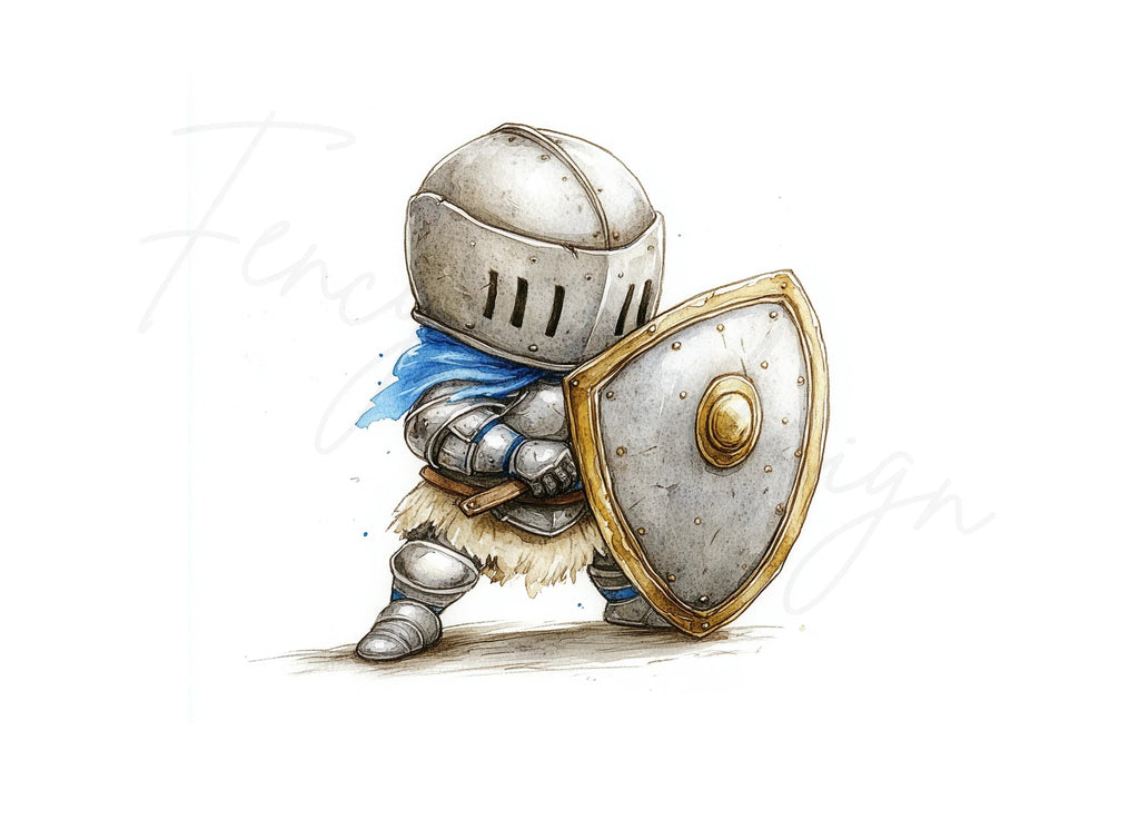 Chibi Knights with Shields Clipart Bundle