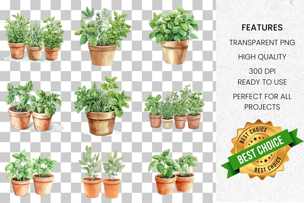 Potted Herbs Clipart Bundle