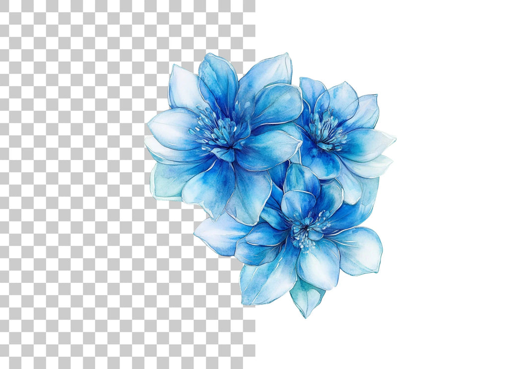 Exquisite Blue Floral Cluster Clipart Bundle