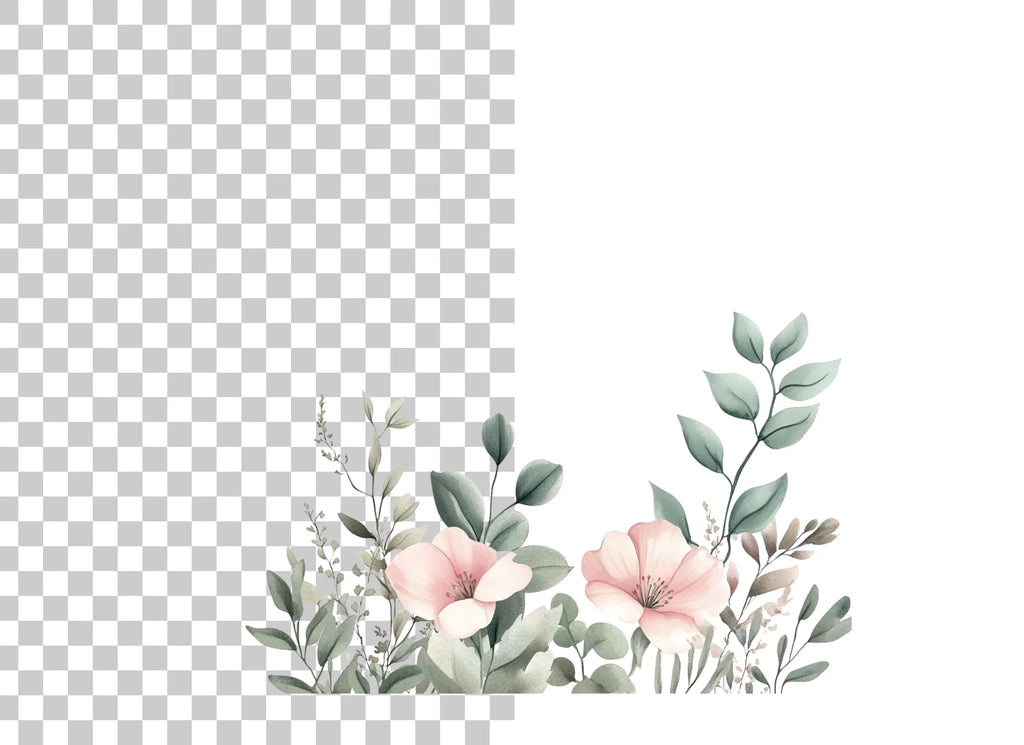 Soft Pink Floral Greenery Clipart Bundle