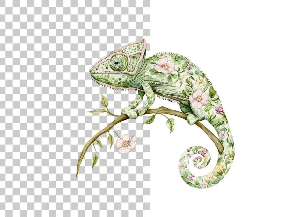 Floral Chameleon Clipart Bundle