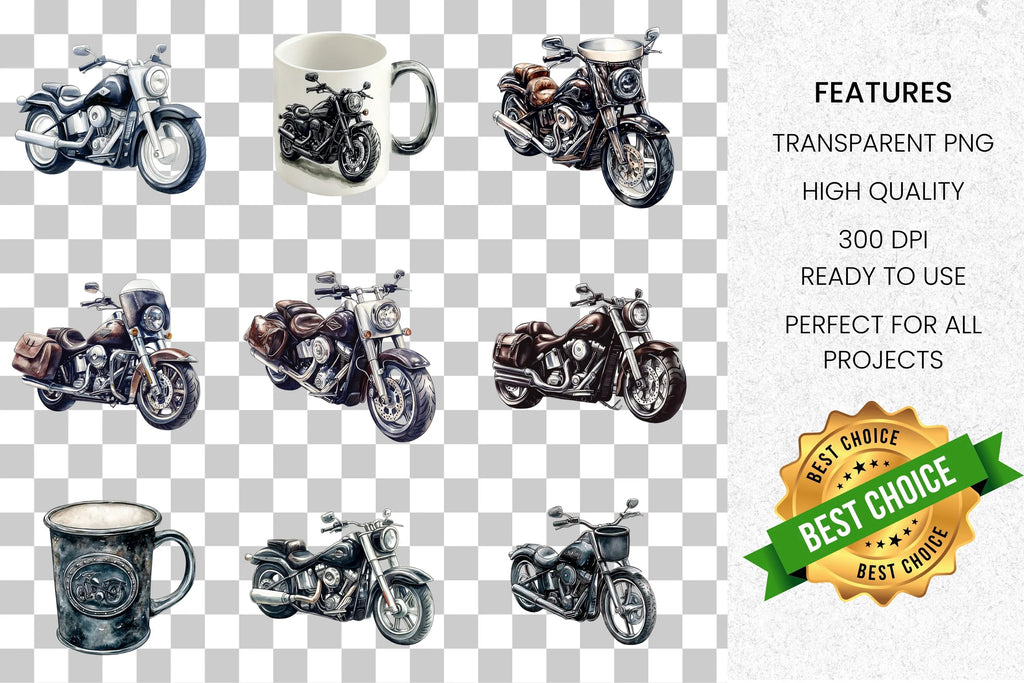 Classic Motorcycle Clipart Bundle