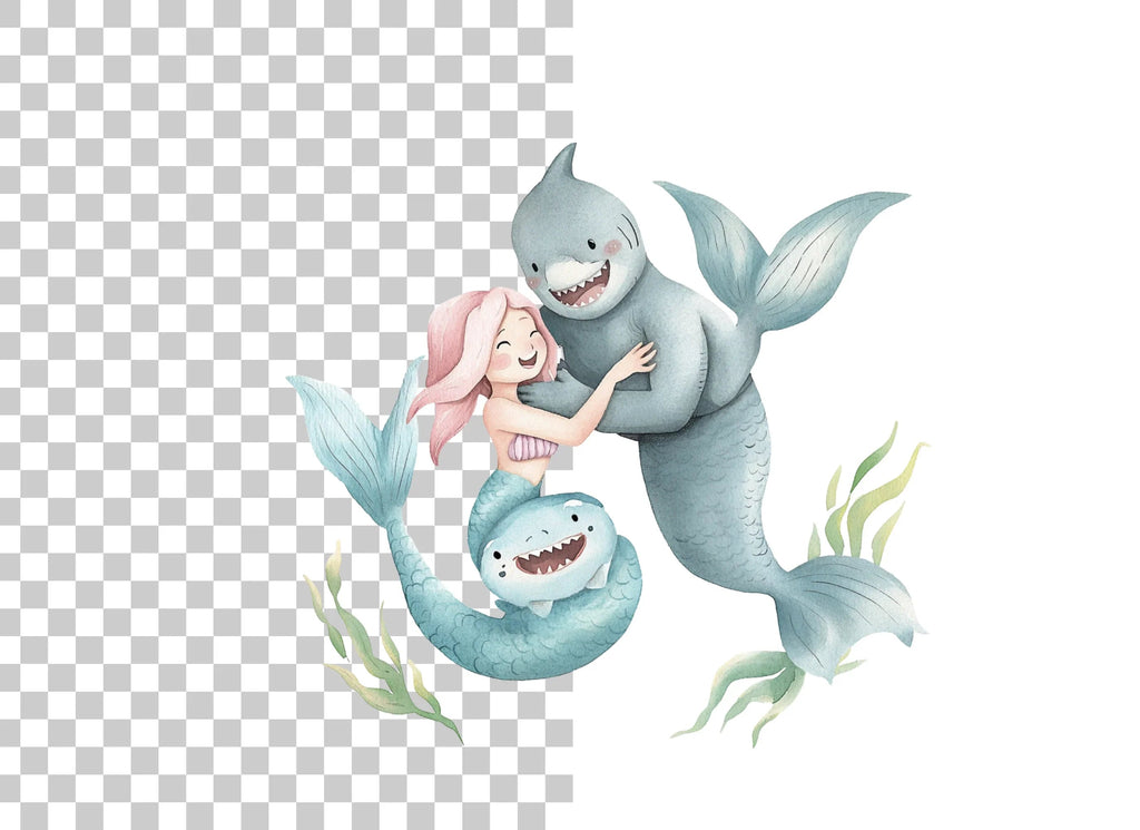 Mermaid and Shark Family Clipart Bundle