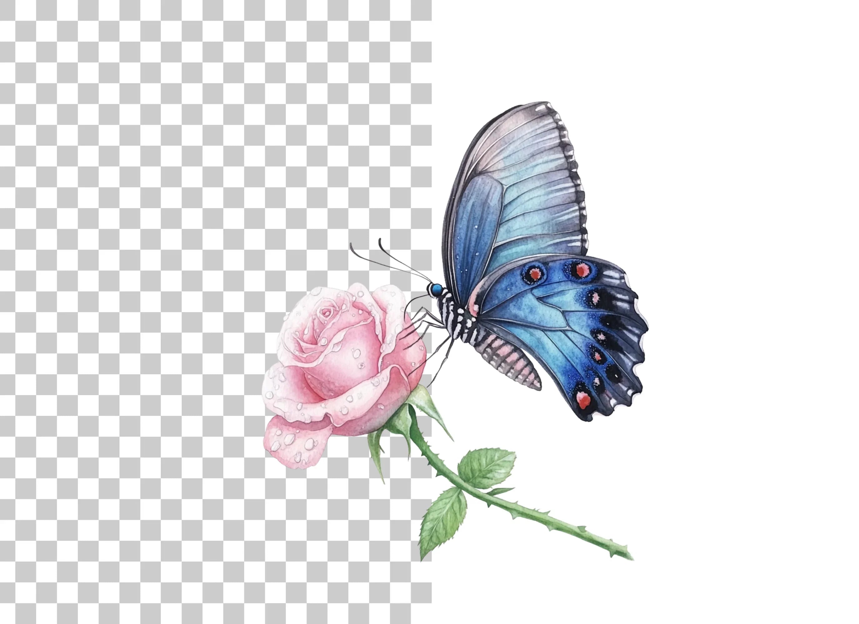 Blue Butterfly Pink Rose Clipart Bundle