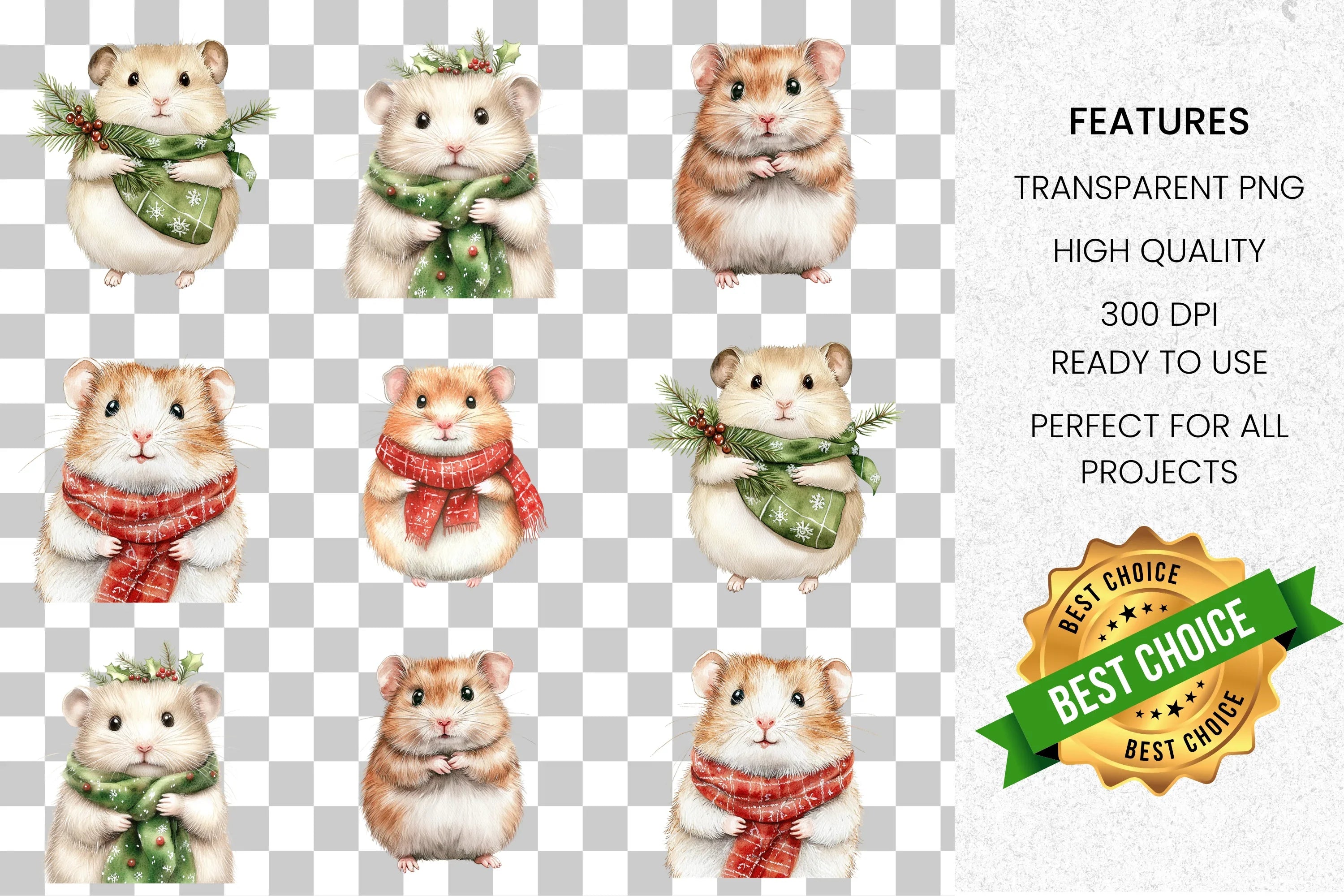 Cute Christmas Hamster Clipart Bundle